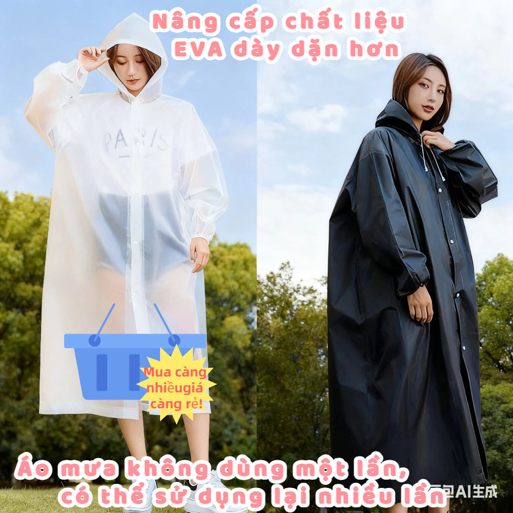 Áo mưa người lớn phiên bản nâng cấp chất liệu EVA | dài và dày hơn, có thể sử dụng lại nhiều lần