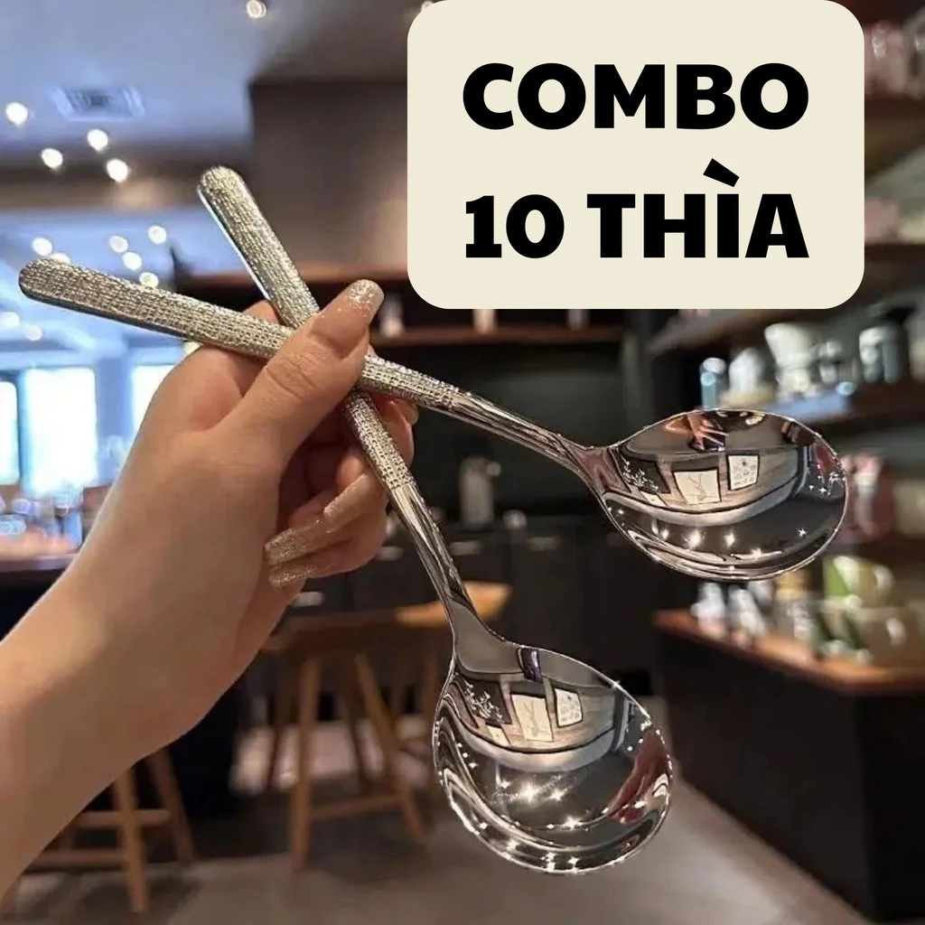 Combo 10 Thìa, Muỗng Hàn Quốc Cán Dài Cao Cấp Chất Liệu Inox Sáng Bóng Không Gỉ Gia Dụng Số 1 Việt Nam