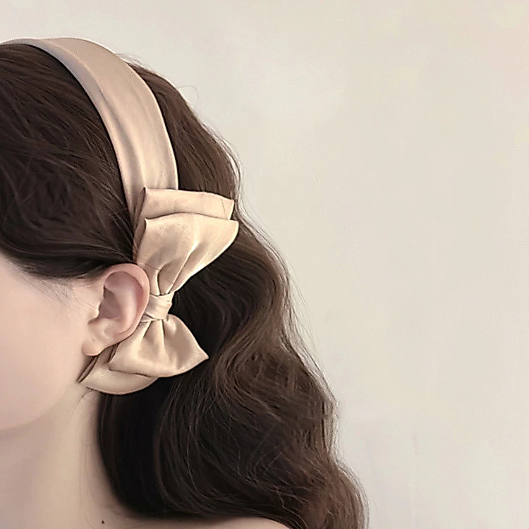 Băng đô nơ bên hông satin cổ điển kiểu Pháp Dây Buộc Tóc Kiểu Mới viền rộng khí chất cao cấp