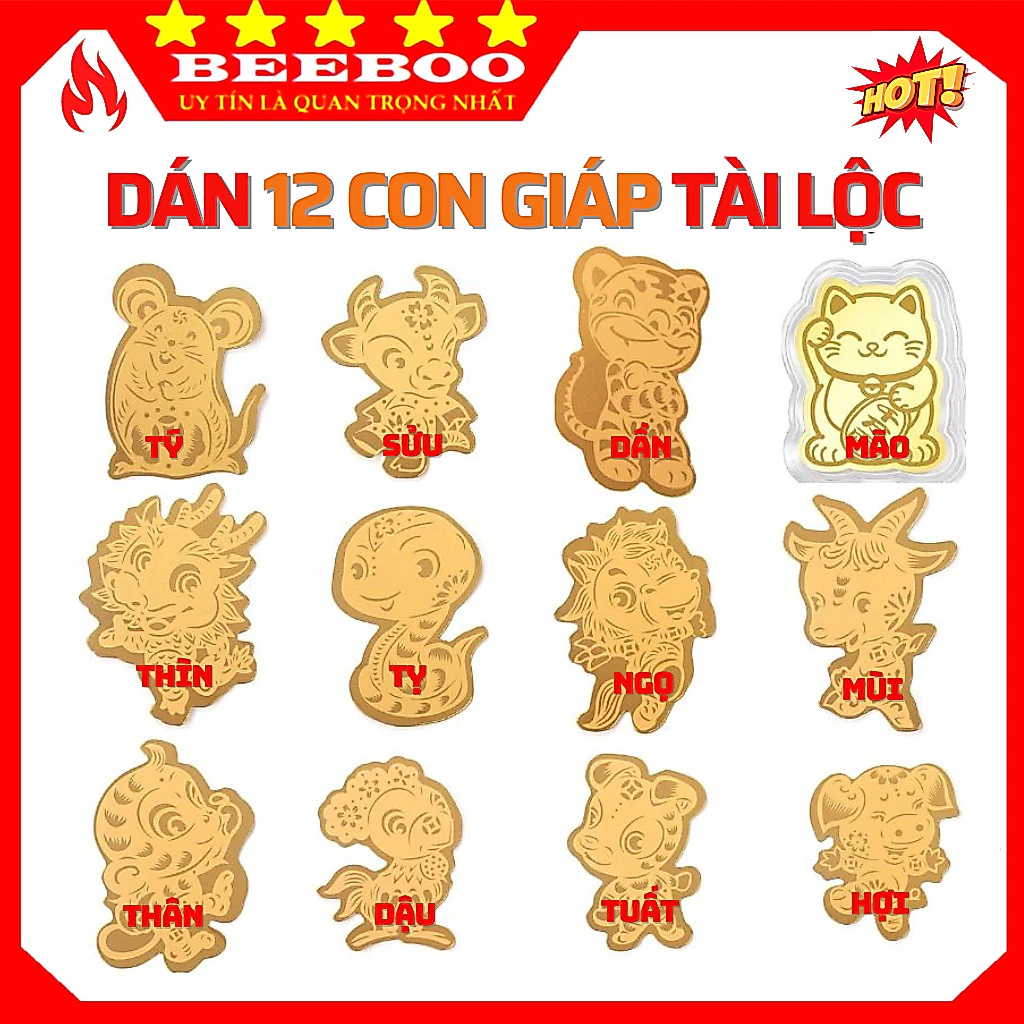 Miếng dán mạ Vàng 12 Con Giáp mang lại may mắn phù hộ điều tốt đẹp cho người sử dụng - SHOP PHỤ KIỆN BEEBOO