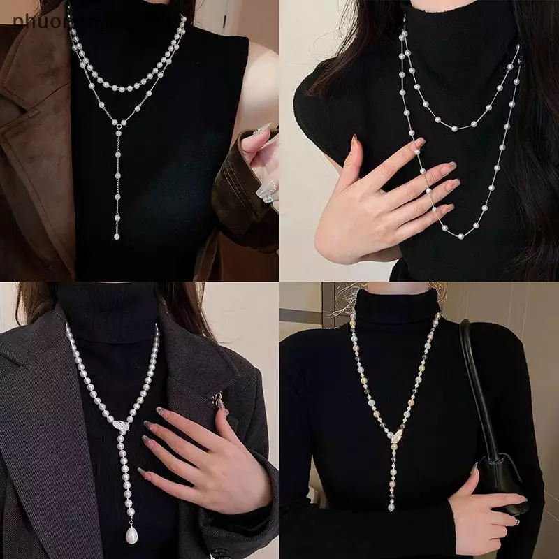 Thời Trang Phụ Nữ Đồ Trang Sức Ngọc Trai Bead Vòng Cổ Dài Áo Len Chuỗi Vòng Cổ Cho Phụ Nữ Ăn Mặc Phụ Kiện Quà Tặng