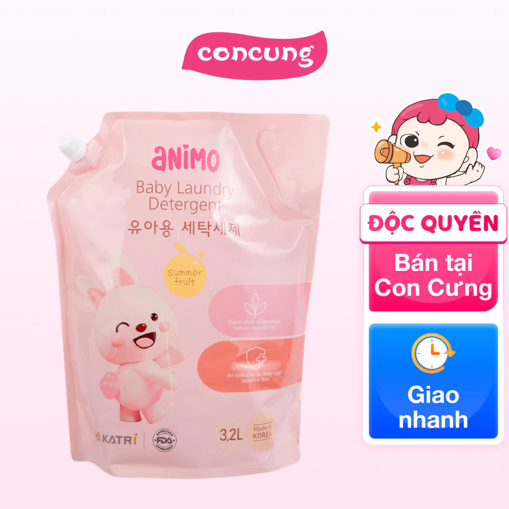 Nước giặt cho bé Animo hương trái cây mùa hè túi refill 3,2L
