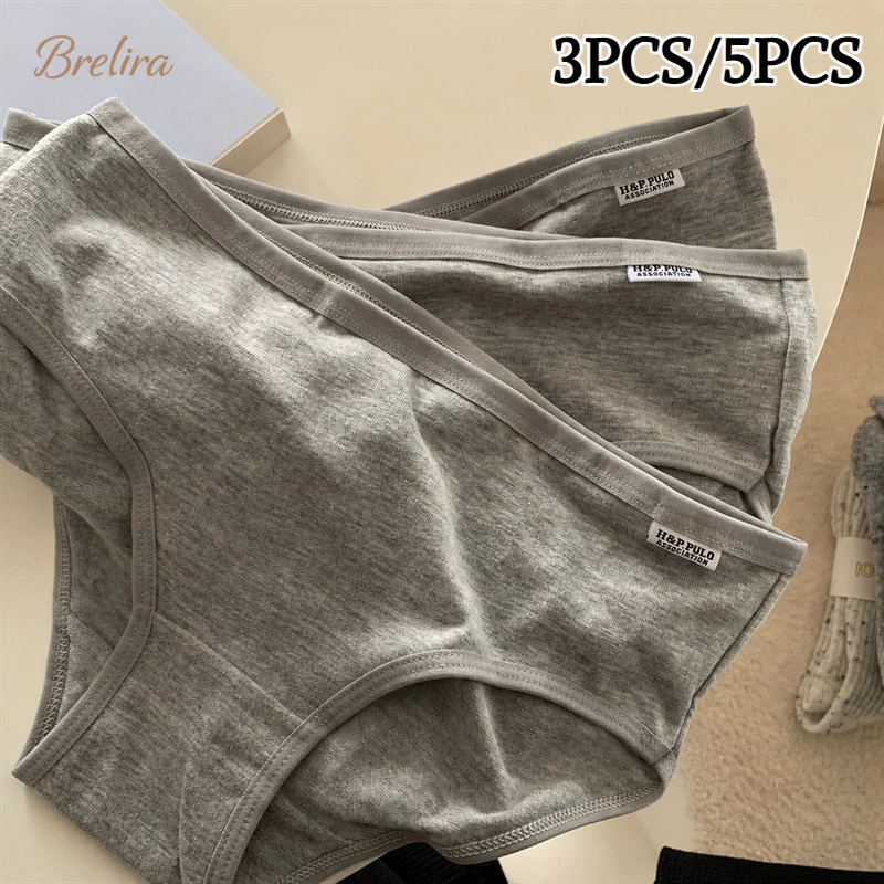 Quần lót cotton 3 chiếc/5 chiếc hiệu Brelira dành cho nữ, cạp trung, che phủ toàn diện, mềm mại, co giãn, thoáng khí, thoải mái khi mặc hàng ngày, không bị xê dịch.