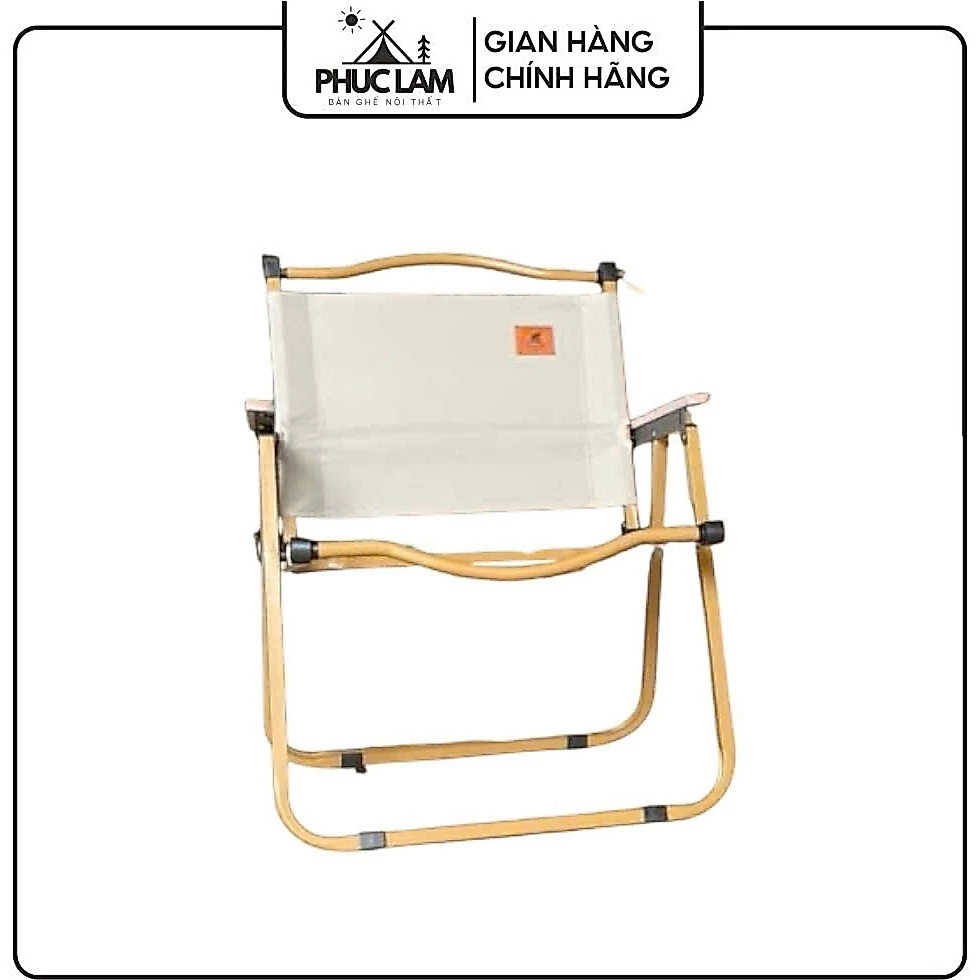Ghế Camping Khung Vàng vải Be Gấp Gọn Tiện Lợi, Camping Cafe Sân Vườn Chất Lượng Siêu Bền