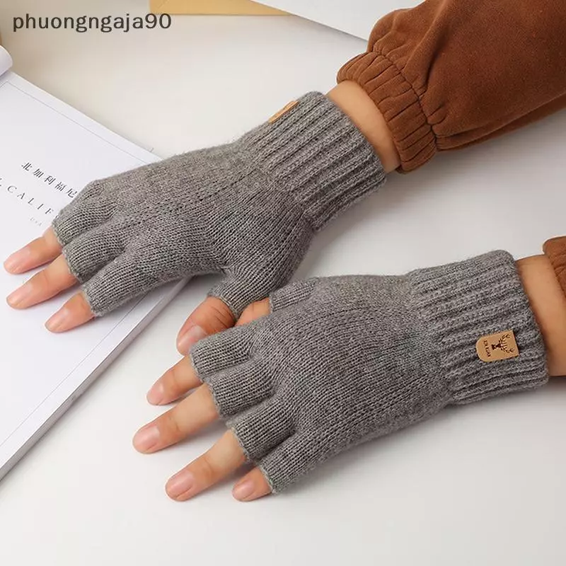 Dệt Kim Dày Nhiệt Nửa Ngón Tay Màn Hình Cảm Ứng Găng Tay Găng Tay Cho Nam Giới Phụ Nữ Mùa Đông Ngoài Trời