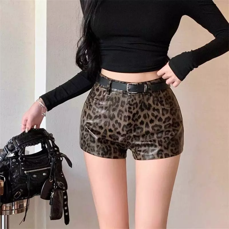 Da PU In Da Báo Chữ A Hot Quần Da Báo In / Đen Thích Hợp Cho 40-60KG Slim-fit Hip-Pack Thiết Kế Quần Short Hot Girl Cao Cấp