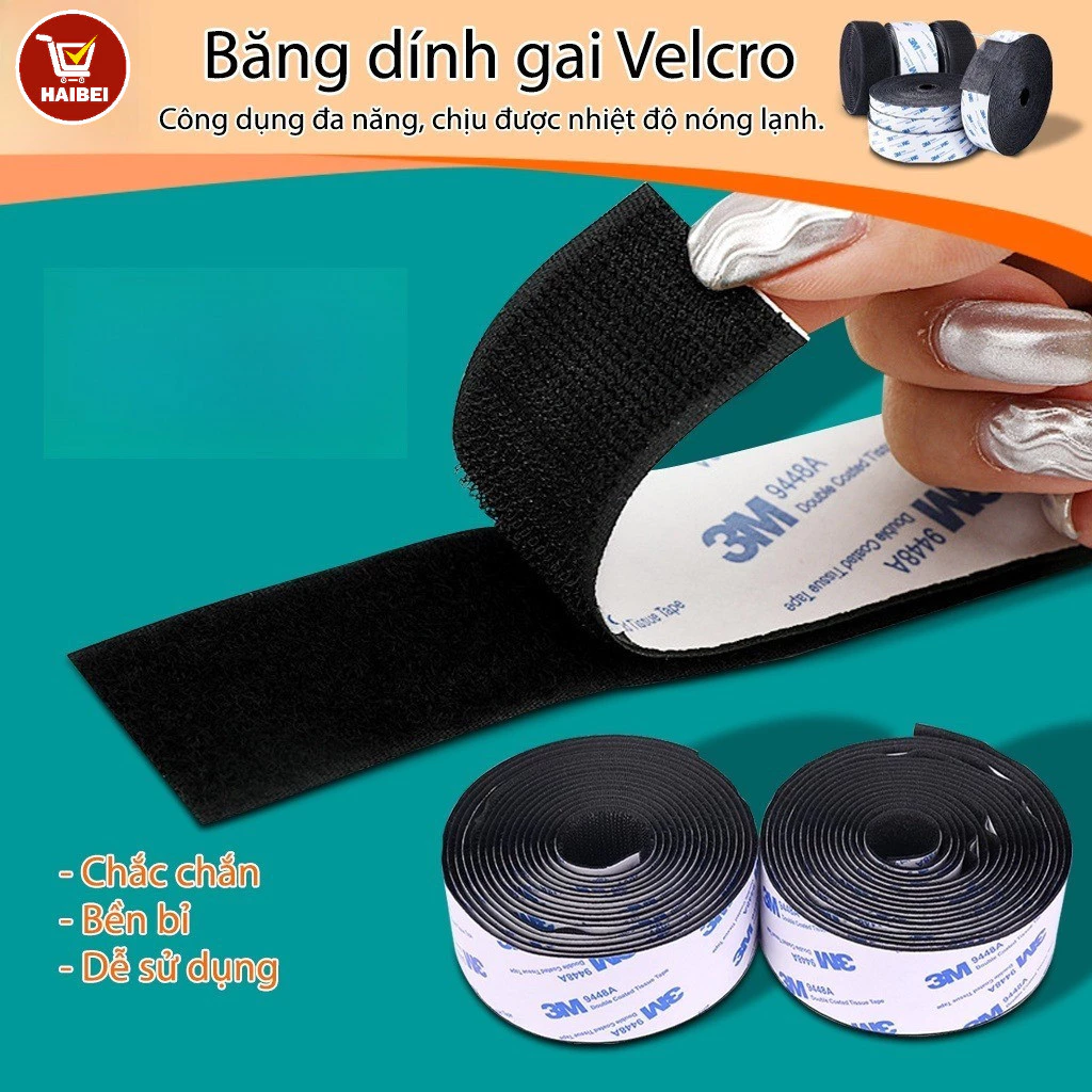 Velcro, chịu được nhiệt độ cao và thấp, độ bám dính cao, đa năng, đóng gói 1 mét.