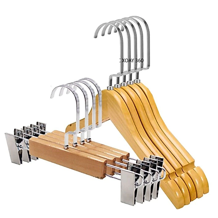 ( Combo 10 Cái ) Móc Quần Áo Gỗ Trẻ Em, Móc Áo, Kẹp Quần Gỗ Trẻ Em Màu Vàng Sơn PU