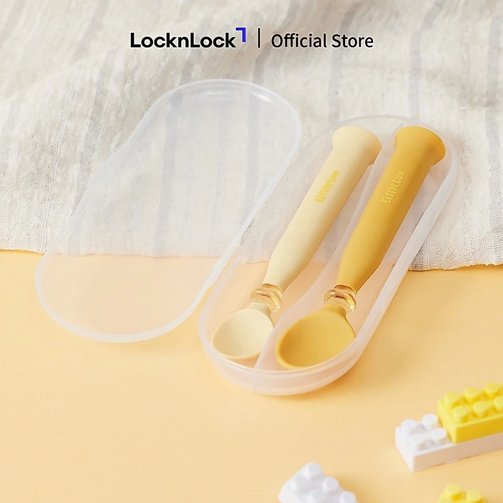 Bộ 2 thìa muỗng cho bé ăn dặm LocknLock Little Luv Spoon LBB302 kèm hộp đựng, chất liệu PPSU, Silicone cao cấp- T2CMALL