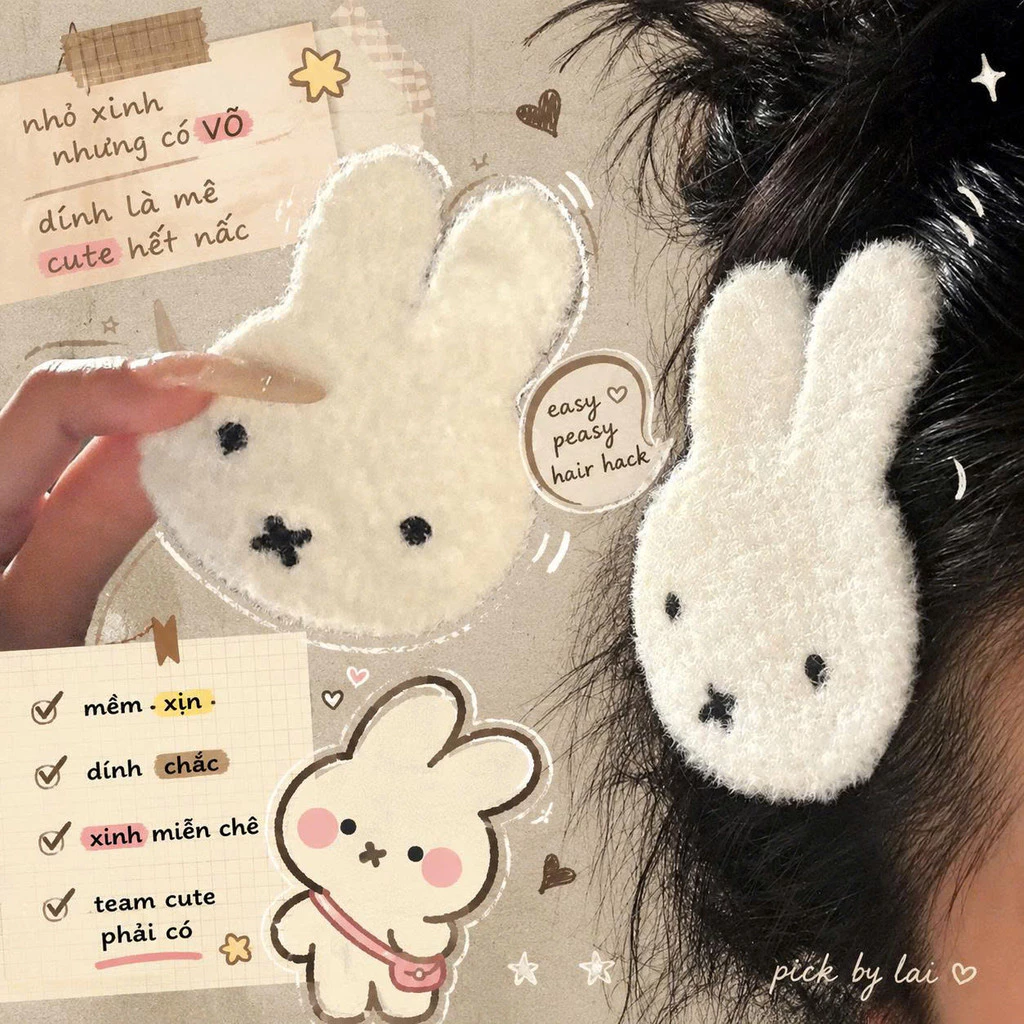 Dán Tóc Thỏ Miffy Kawaii Giữ Tóc Mái Tóc Con Không Gãy Nếp Velcro Hair Patch Siêu Cute