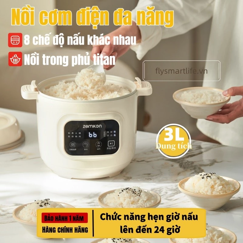 Nồi cơm điện 3L đa chức năng thiết kế Hàn Quốc – 8 thực đơn, hẹn giờ 24 giờ, bảo hành 12 tháng