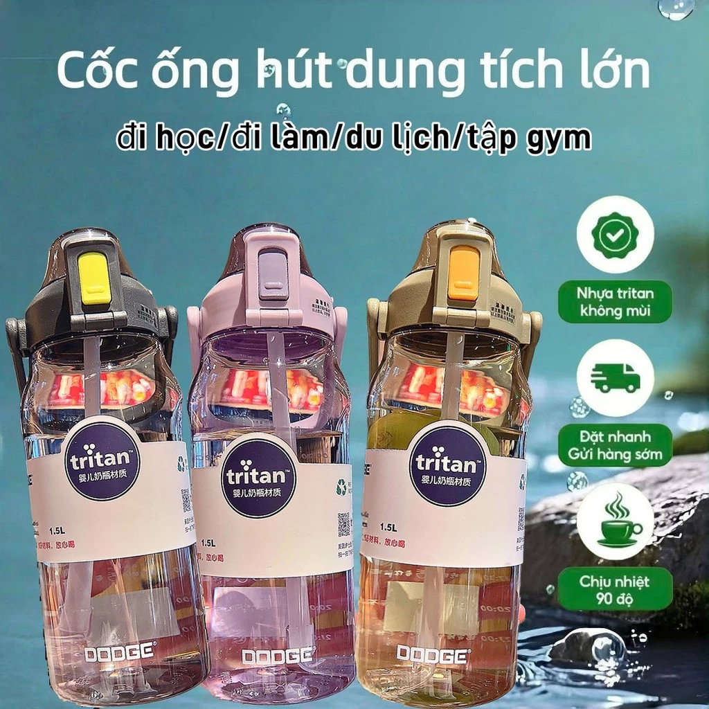 Bình nước thể thao bằng nhựa cao cấp dung tích 1500ML 680MLdễ thương，An toàn, chịu nhiệt.