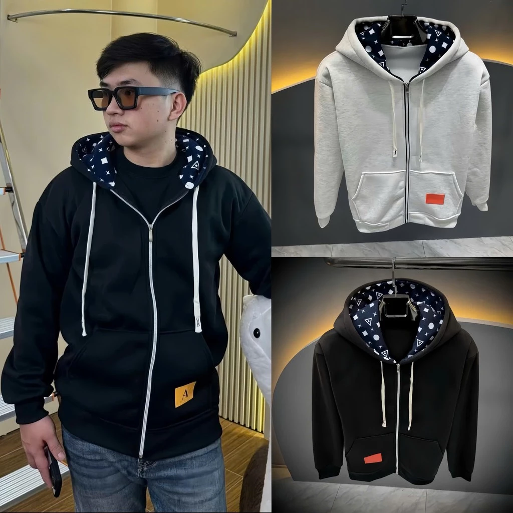 Áo Khoác Hoodie Zip Phối Hoạ Tiết Siêu Đẹp Vải Nỉ Dày Dặn Cao Cấp Chuẩn Đẹp Top Dài Tay Menswear