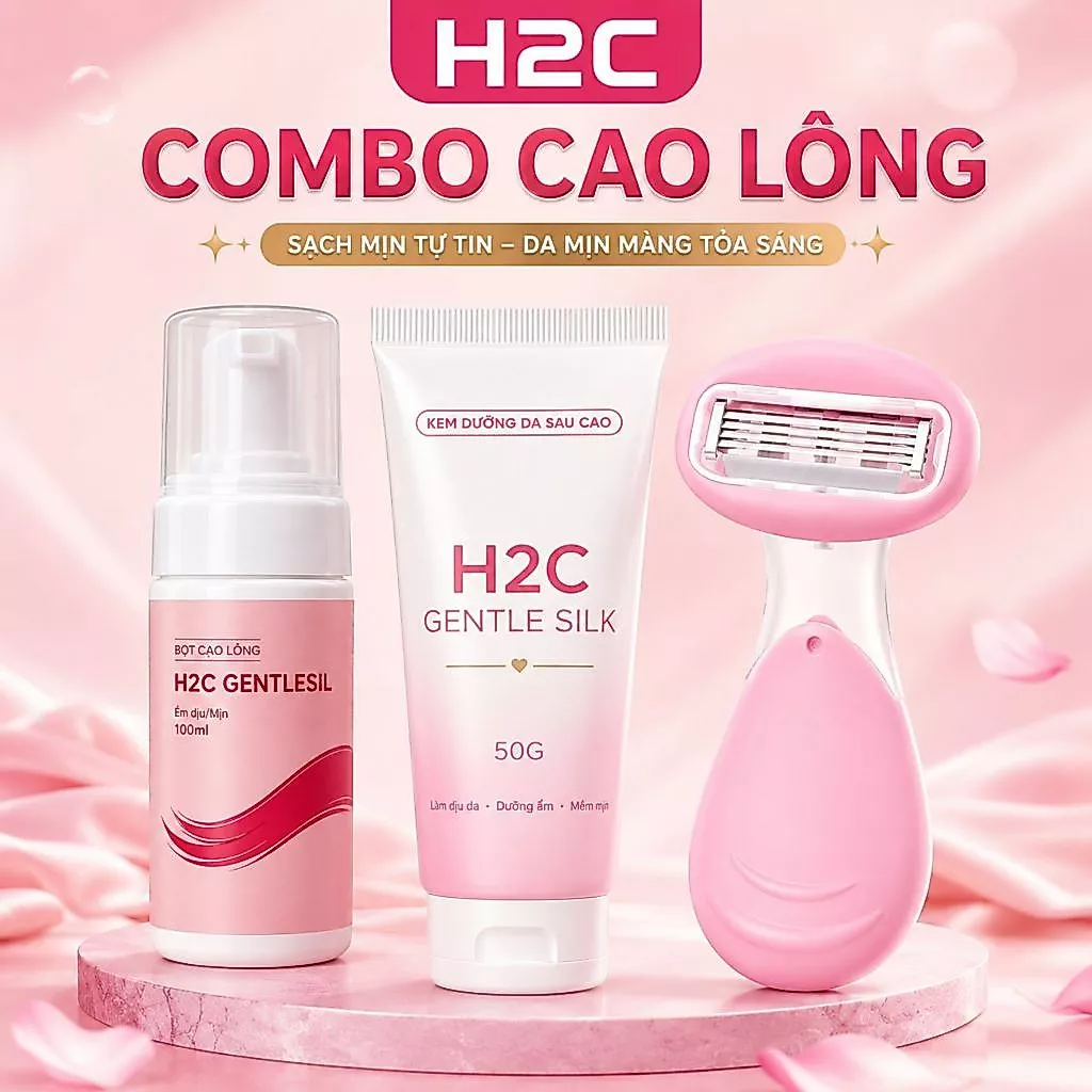 Set Cạo lông nữ H2C GentleSilk - Dao cạo, Bọt cạo, Kem dưỡng Sau Cạo