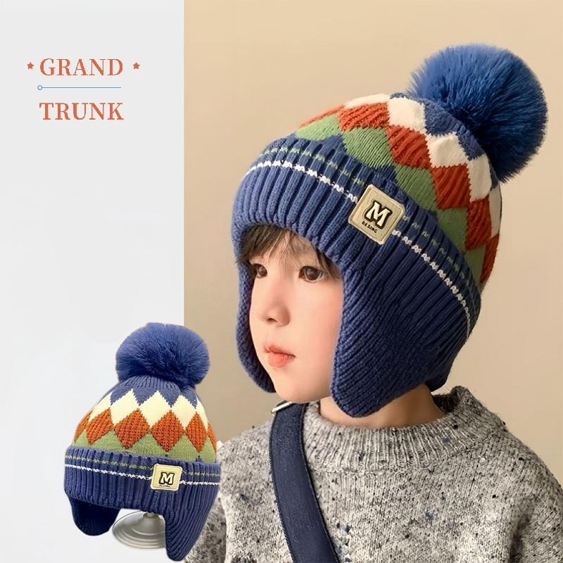 [GRAND-t] Bịt tai chống gió cho bé trai và bé gái Mũ len dày dệt kim cho bé Mũ ấm áp cho trẻ em