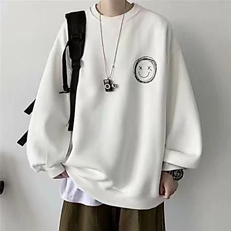 Áo Sweater Trơn 3 Màu Hình Icon Mặt Cười Form Rộng Unisex phong cách hàn quốc -NANASHOP
