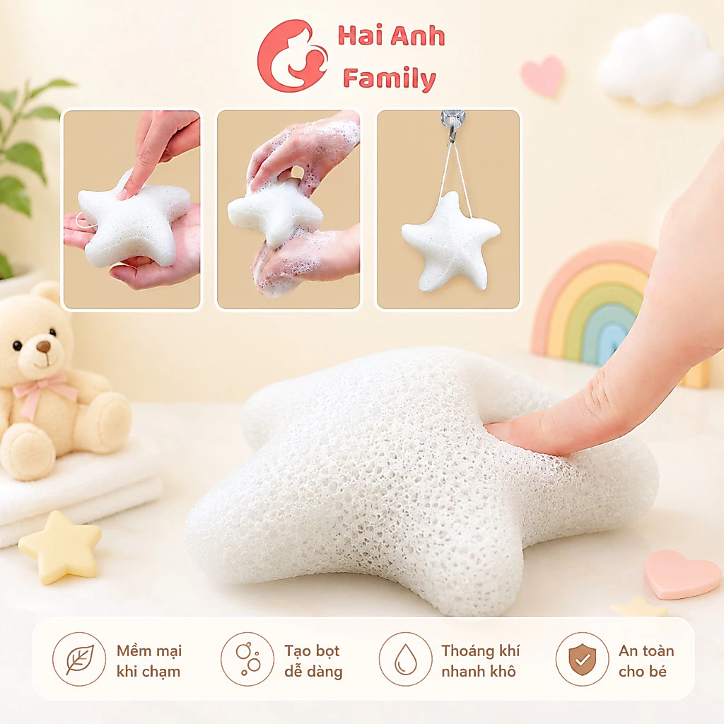Bông tắm bọt biển Konjac cho bé sơ sinh hình động vật siêu mềm mại
