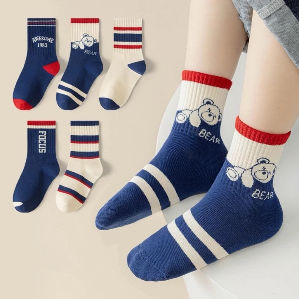 T30 Set 10 Đôi Tất Vớ Cao Cổ Hoạ Tiết "Gấu Xanh" cho bé từ 1-12 tuổi
