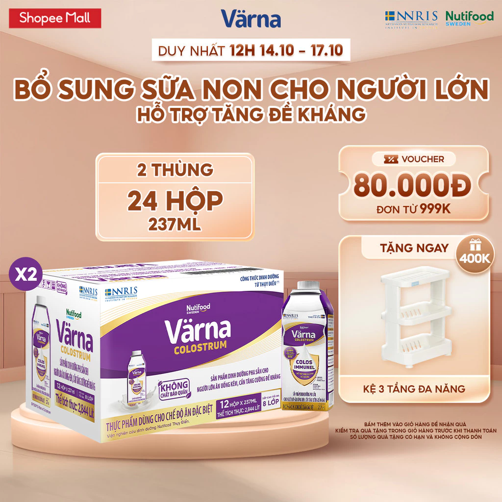 Combo 2 Thùng 12 Hộp Sữa Bột Pha Sẵn Varna Colostrum (24 Hộp GIấy) Bổ Sung Sữa Non Tăng Đề Kháng