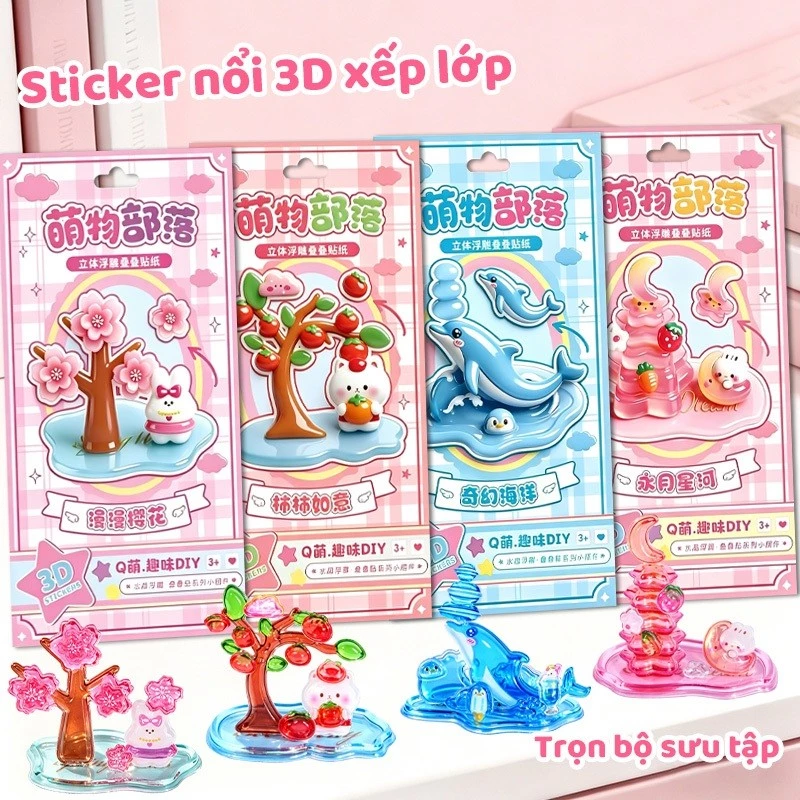 Sticker Hình Dán 3D Đồ Dễ Thương DIY Handmade Xếp Chồng Trang Trí Cho Thiệp