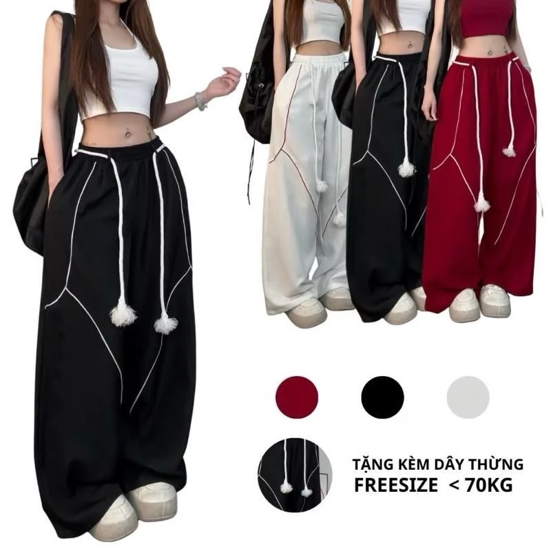 ￼QUẦN DÙ ỐNG RỘNG ROW PHỐI DÂY THỪNG  - UNISEX NAM NỮ