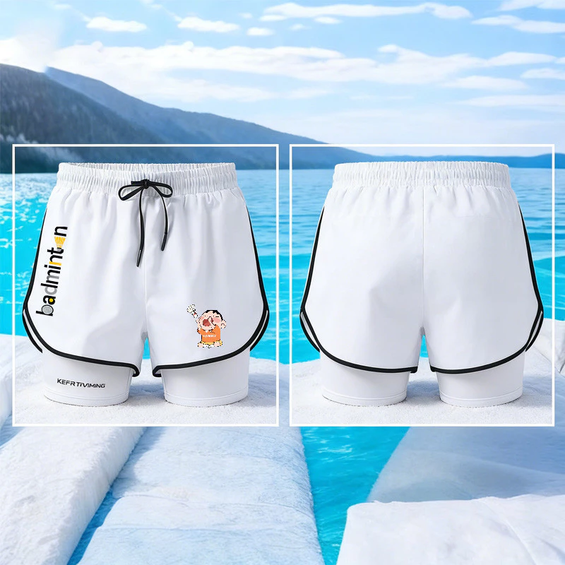 Đi xe đạp, tập thể dục, tập luyện mùa hè, thể thao, quần short hai lớp, quần đi biển ống thẳng, quần short chạy bộ thoáng khí bằng lụa băng