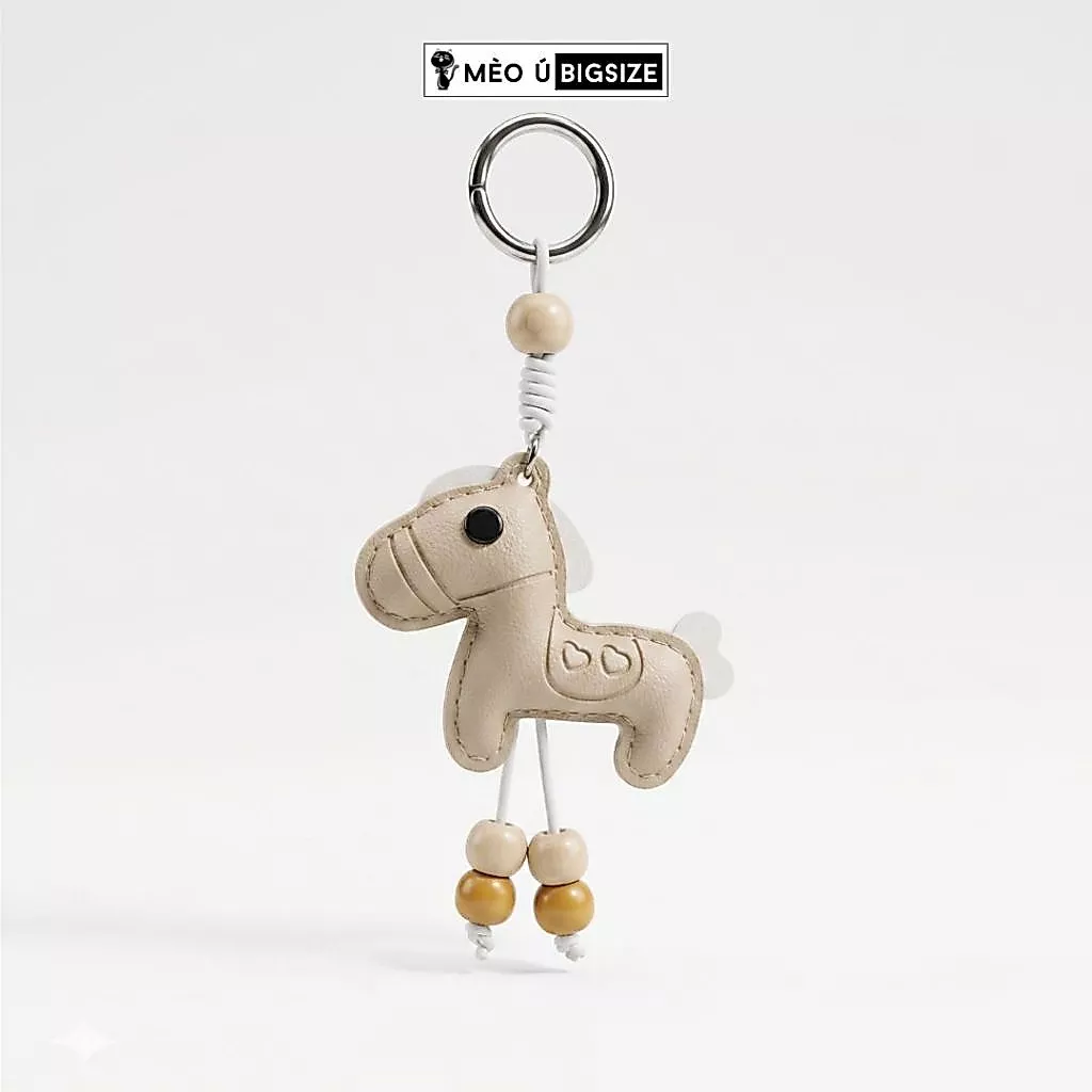 Charm móc khoá Mèo Ú hình ngựa mini phối dây treo hạt