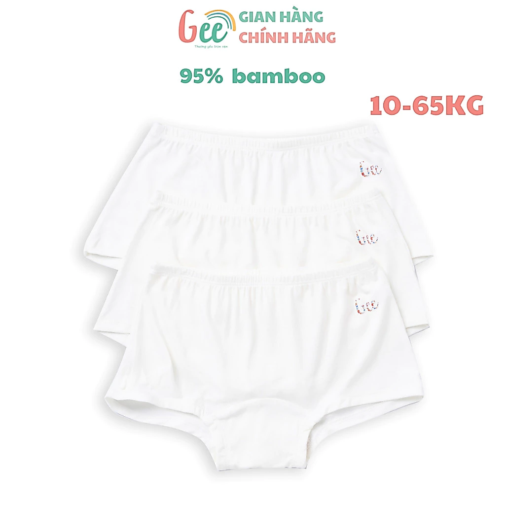 Set 3 CHIP ĐÙI TRẮNG cho bé gái Gee 10-65kg, quần lót đùi mặc đi học, vải sợi tre mềm mịn, thấm hút, co giãn
