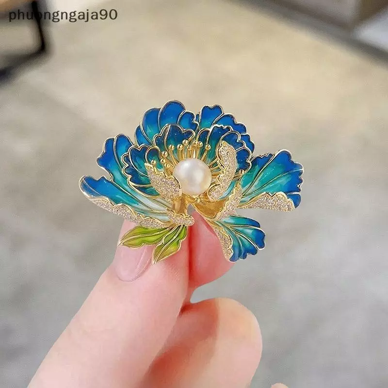 Thanh Lịch Hoa Mẫu Đơn Hoa Ngọc Trai Trâm, cao cấp men thời trang áo pin, món quà kỳ nghỉ