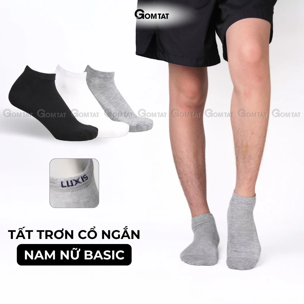 Tất cổ ngắn nam nữ GOMTAT, vớ cổ thấp ngang mắt cá chất cotton thoáng mát, thấm hút mồ hôi tốt - LD-S01-TRON-1DOI