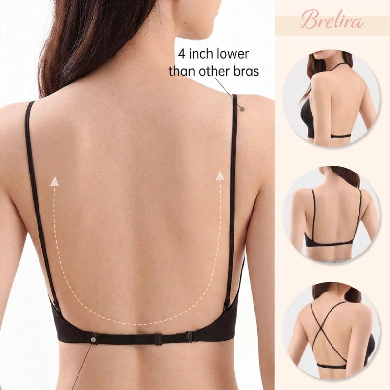 Áo không dây Brelira hình chữ U, thiết kế đẹp với dây mỏng, dành cho ngực nhỏ, nâng ngực với miếng đệm ngực, lớp lót định hình không đường may.