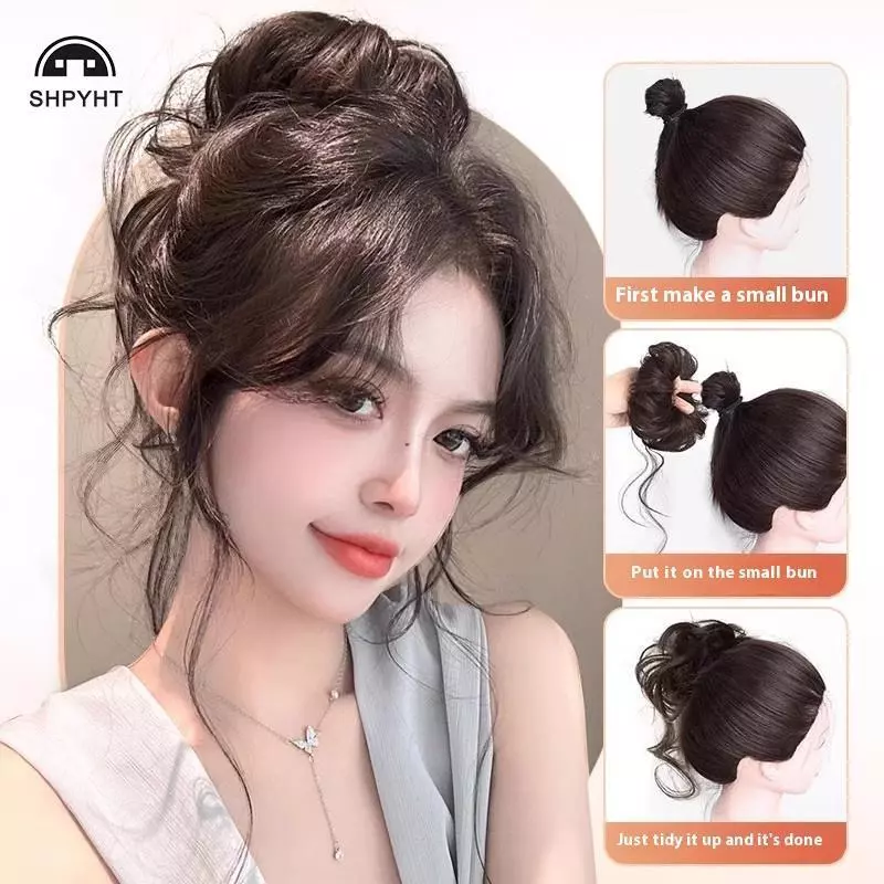 [SHPYHT] Dây Buộc Tóc Phong Cách Mới, Tóc Giả Lông Tơ, Phụ Kiện Bun Thấp Cho Nữ, Phần Mở Rộng Và Tóc Giả