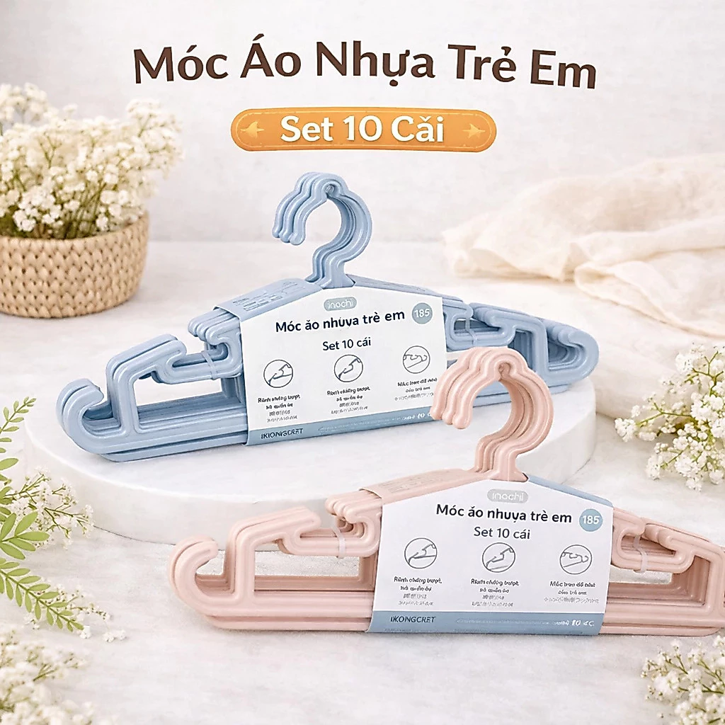 Set 10 Móc áo trẻ em Inochi (MA185-SL1) (tiêu chuẩn Nhật Bản) Dùng treo quần áo trẻ em