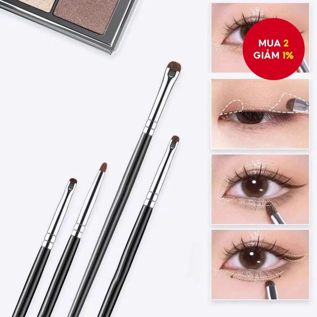 Bàn chải nhòe mắt 4 chiếc thân thiện với người mới bắt đầu - Lông mềm mịn, Bộ pha trộn bút kẻ mắt phấn mắt