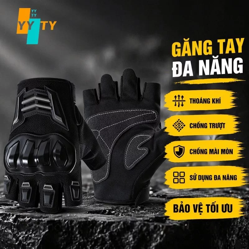 găng tay nửa ngón chống va đập chống trượt thoáng khí xe máy xe đạp gym phượt nam nữ