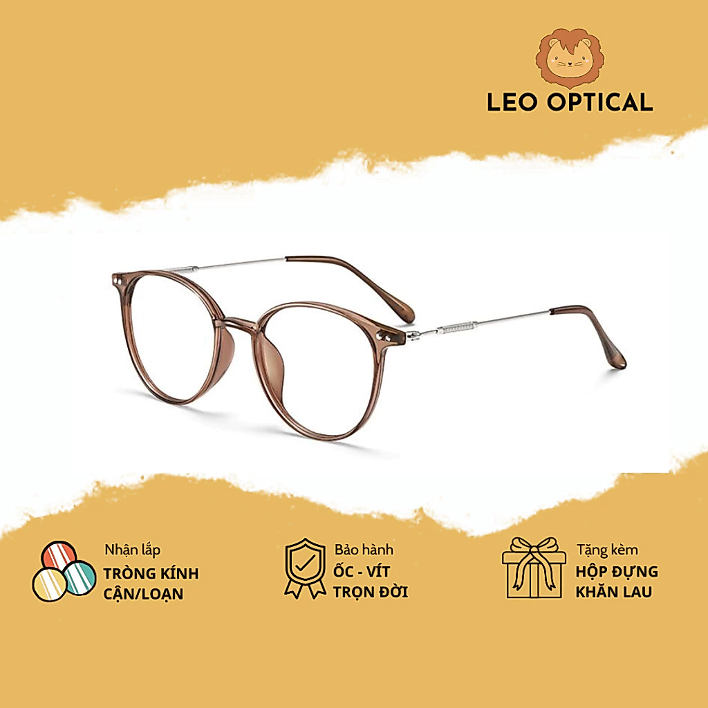 Kính mắt tròn oval bầu gọng cận siêu nhẹ càng tăm thanh mảnh chắc chắn LEO OPTICAL 83047 [Không hộp]