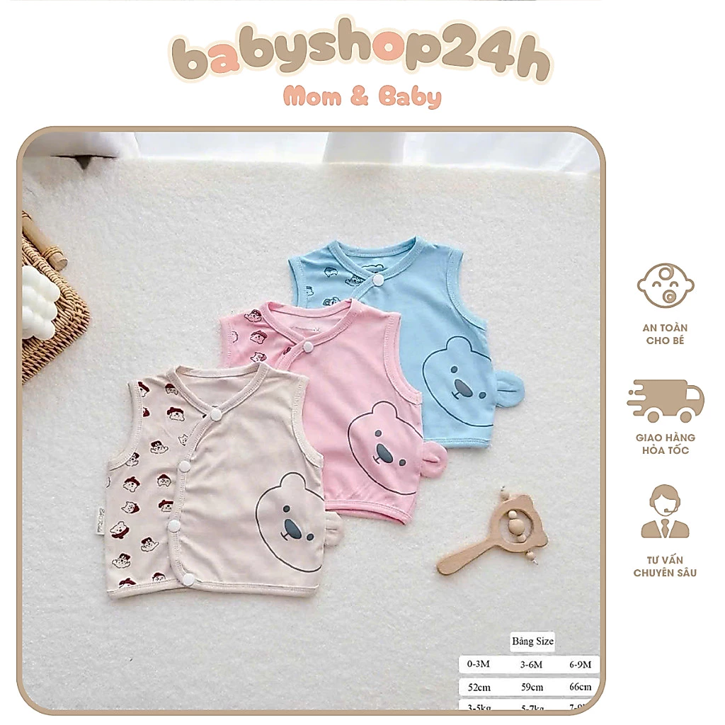 Áo Gile EhoKids Cho Bé Sơ Sinh Chất Liệu Cotton Co Dãn Mềm Mịn - Áo Khoác Gile Cài Lệch 0-9M