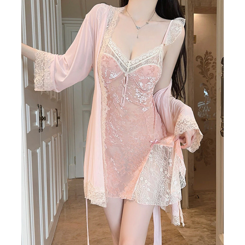 Bộ đồ ngủ nhung tay bay ngọt ngào | Deep V Halter Back + Đi kèm đệm ngực Lười gợi cảm (Trang chủ / Riêng tư / Tuần trăng mật)