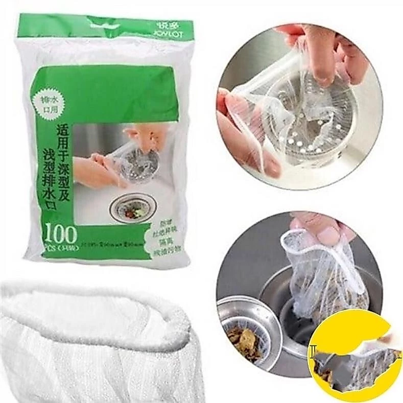 Túi Lọc Rác Bồn Rửa Bát Thiết Kế Kiểu Lưới Siêu Dai Đầu Túi Có Chun Co Giãn Chống Tắc Nghẽn Ống  [ Túi Gồm 100 chiếc ]