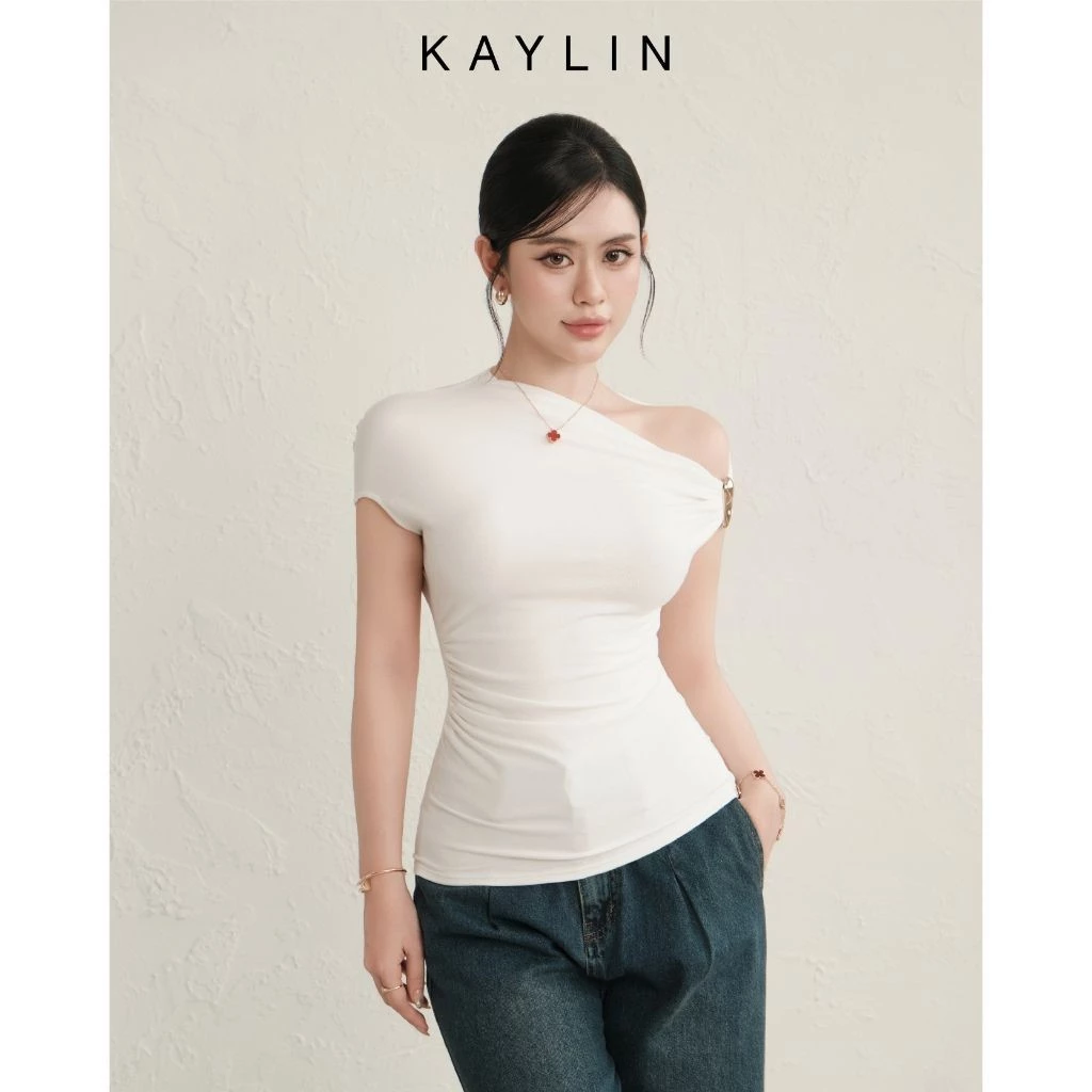Áo kiểu KAYLIN lệch vai đính khoen form ôm chất vải thun co giản phong cách cá tính BST Hè 2025 - A25T6
