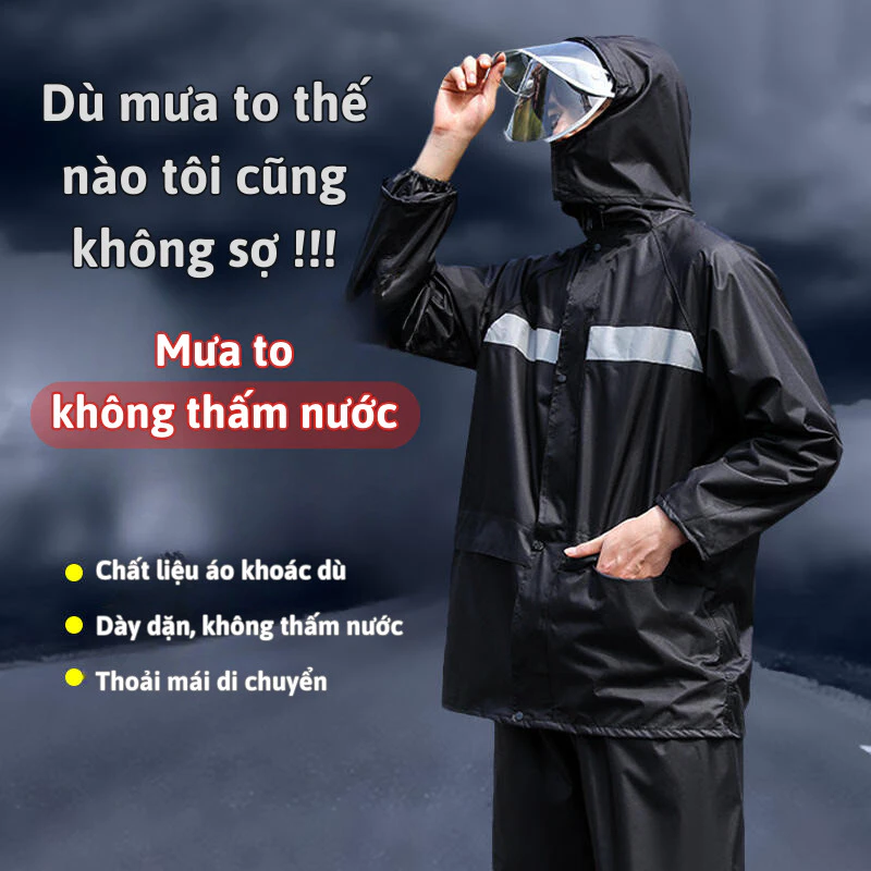 Áo Mưa Bộ Người Lớn Nam Nữ C&M HOME Cao Cấp Siêu Chống Nước Có Phản Quang Vải Dù 3 Lớp Giữ Nhiệt