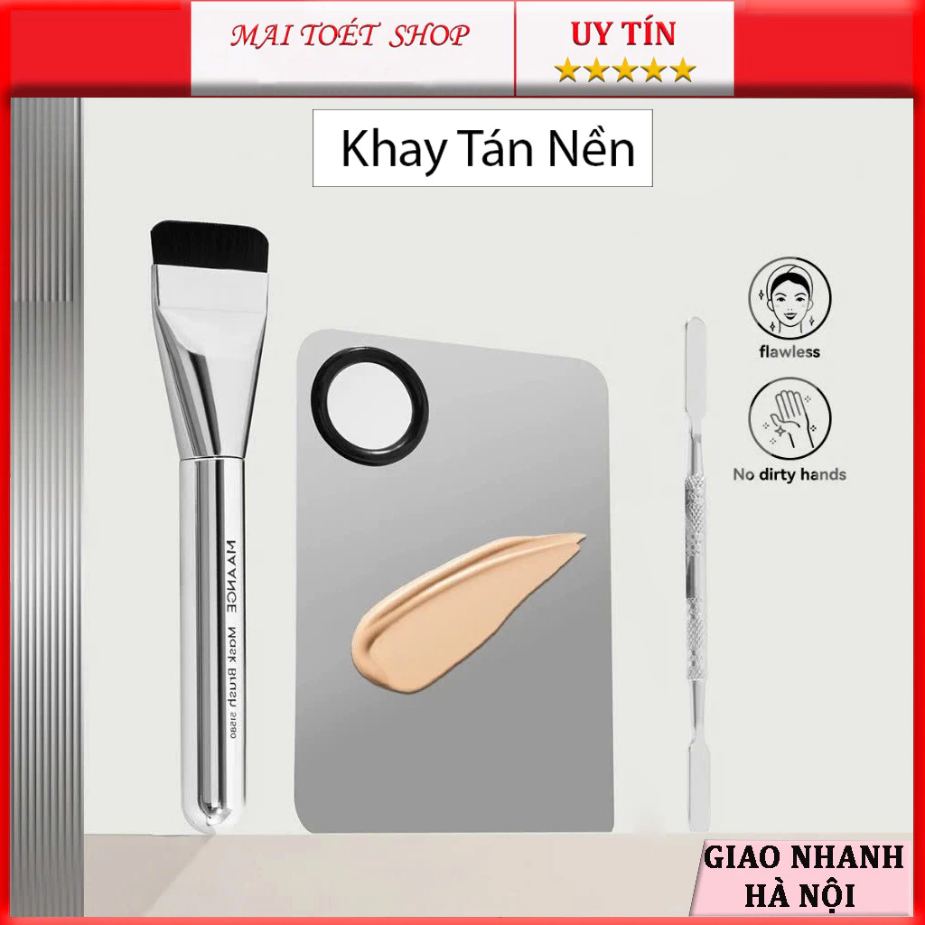 Khay Tán kem Nền Trang Điểm Đánh Phấn Tán Nền Màu Bạc Hình Vuông Chuyên Dụng