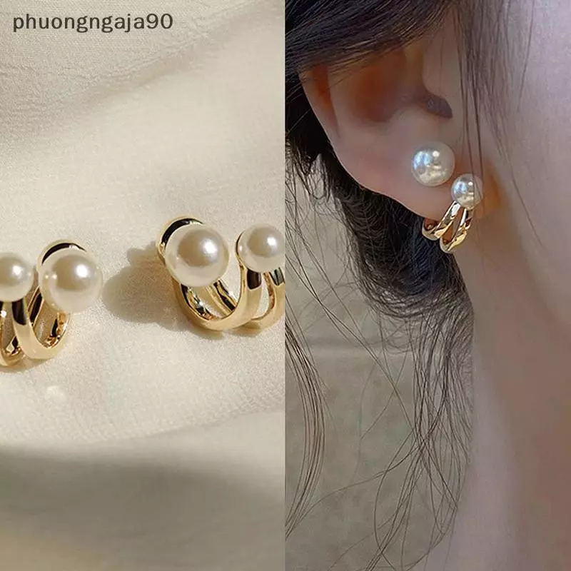 2021 Hàn Quốc Sang Trọng Bông Tai Ngọc Trai Cho Phụ Nữ Thời Trang Đơn Giản Ngọc Trai Stud Tai Clip