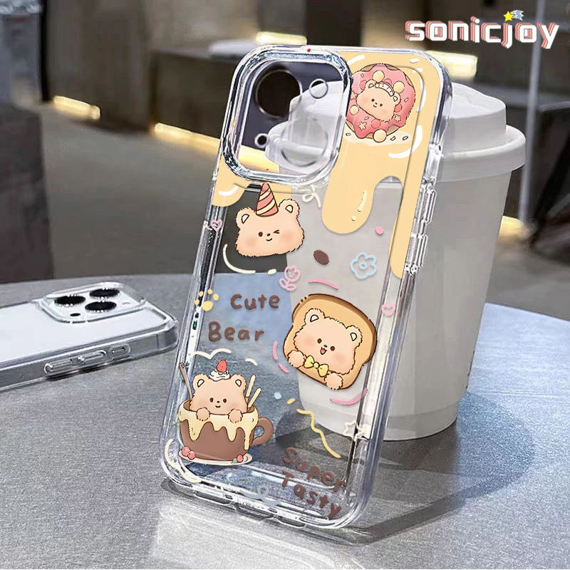 Ốp Điện Thoại Gấu Bánh Mì Bơ Thích Hợp Cho IPhone 11 12 13 14 15 16 Pro Max X XR XS Max 7Plus 8Plus Ốp Silicon Trong Suốt Thời Trang-SY