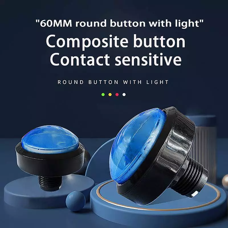 GUOUQNA 1 Nút Arcade 60mm Đèn LED tròn lớn được chiếu sáng bằng Microswitch cho Bộ phận máy trò chơi Arcade DIY 12V 32A Công tắc đèn vòm