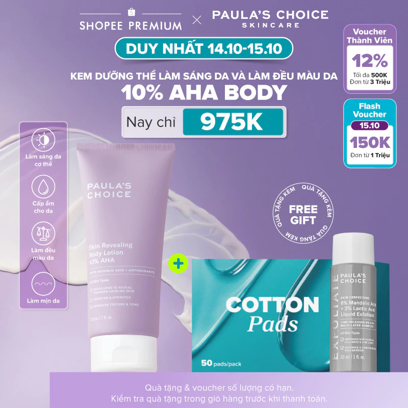 Kem dưỡng thể làm sáng da và làm đều màu da Paula's Choice Skin Revealing Body Lotion 10% AHA 210ml 5900