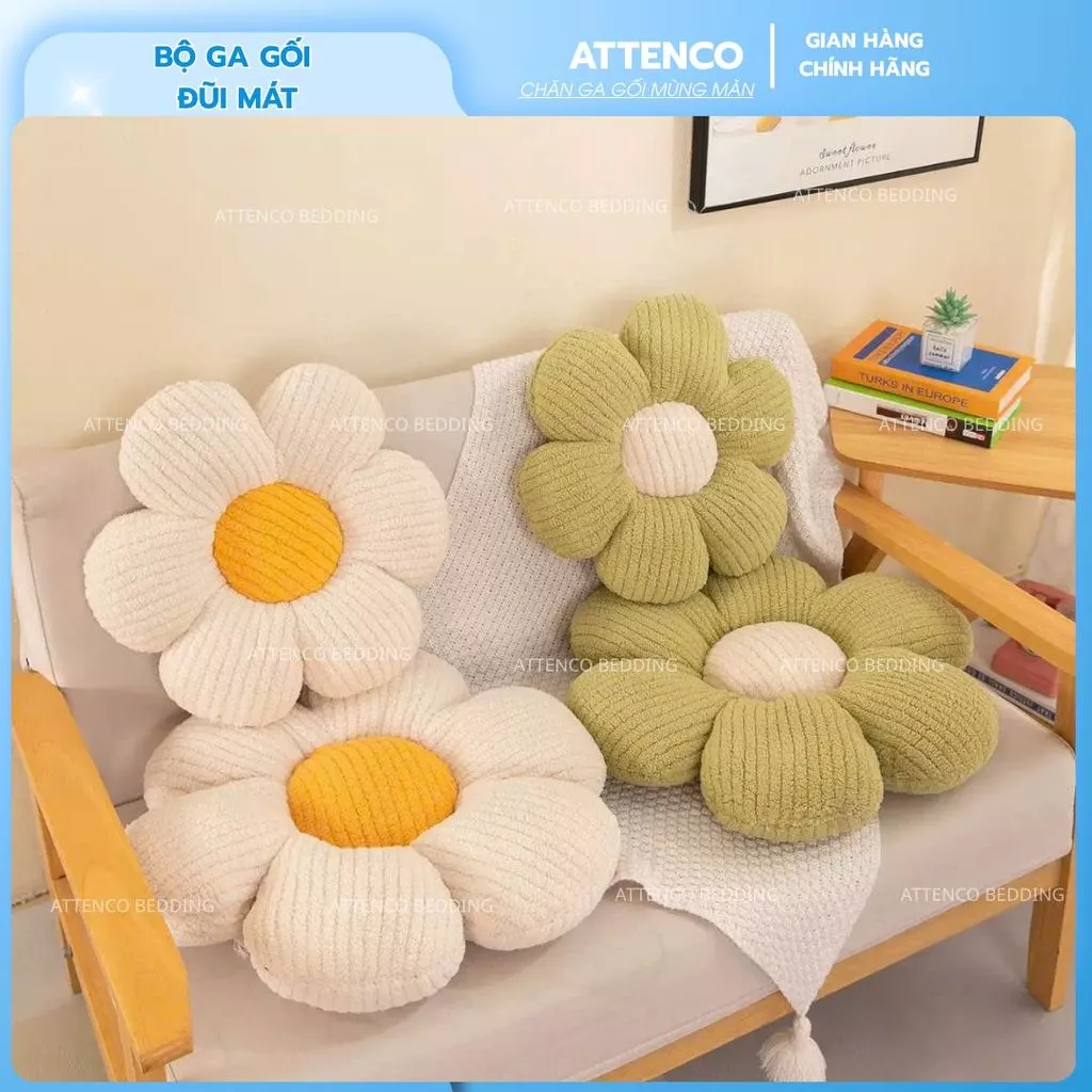 Tựa Lưng Hoa Cúc 5D, Đệm Ngồi Bệt,Lót Ghế Hoa CúcNỉ Nhung Tăm Mềm Mịn Êm Ái Kích Thước 50cm