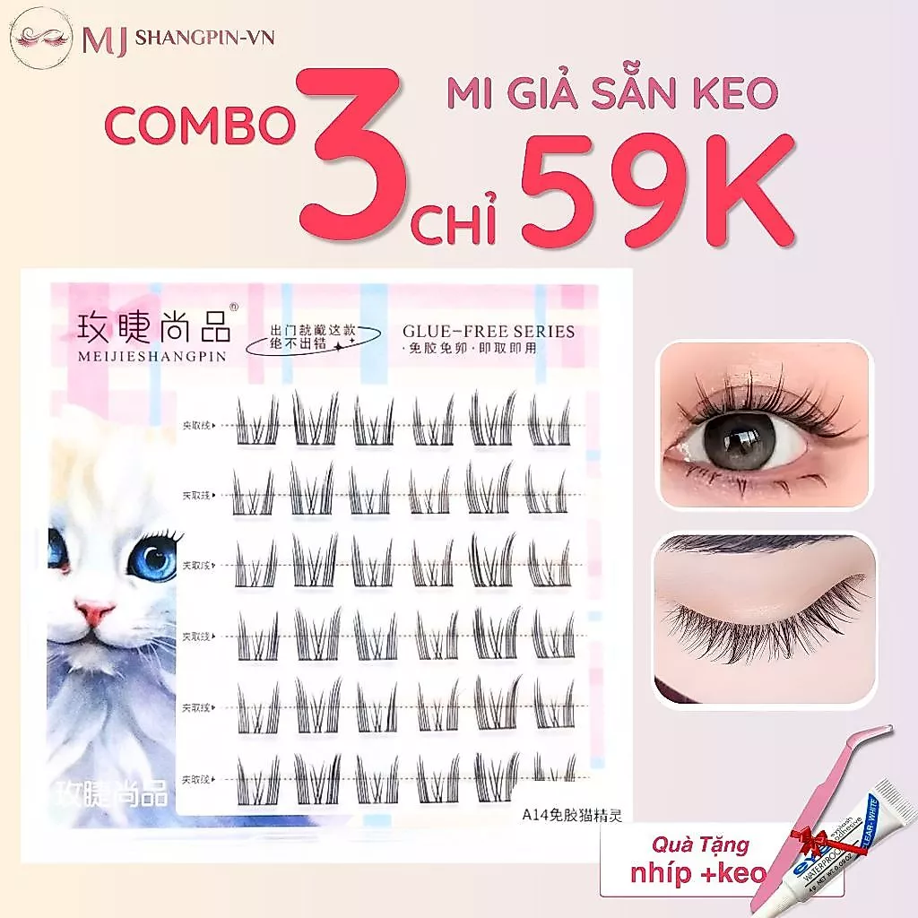[59k/3 hộp] mj shangpin - Lông mi giả sẳn keo, có thể tái sử dụng (tặng nhíp đơn từ 2 hộp mi)