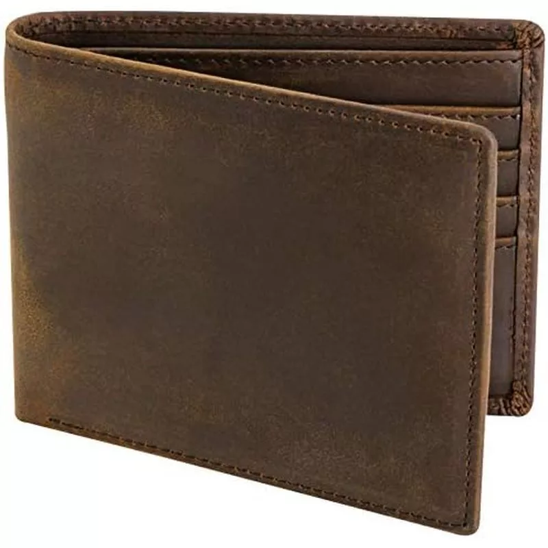 Ví da Top Grain dành cho nam | Chặn RFID | Ví gấp đôi dung lượng bổ sung với 2 ID Windows | Khâu cực mạnh | Slim Billfold với 8 khe cắm thẻ | Quà tặng cho anh ấy