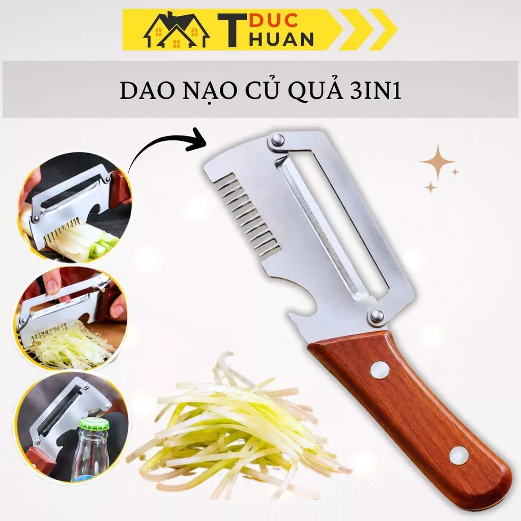 Dao Nạo Rau Củ Quả, Bào Sợi  Siêu Bén Chất Liệu Thép Không Gỉ 3in1 - DT HOME